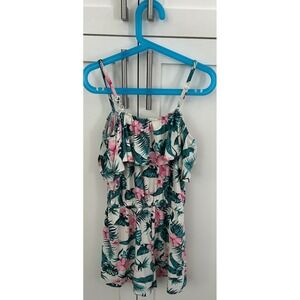 CKIDS Tropical Romper - Ruffle Trim, Spaghetti Straps‎ - Size M (10/12)
